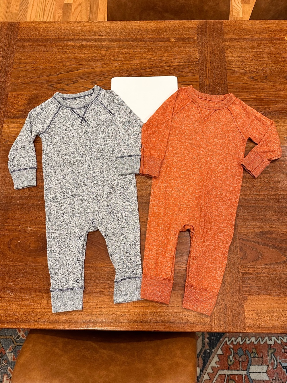 NWOT Kids Heathered Super Soft Long-Sleeve One-Piece Rompers, 12M, Orange/Blue
